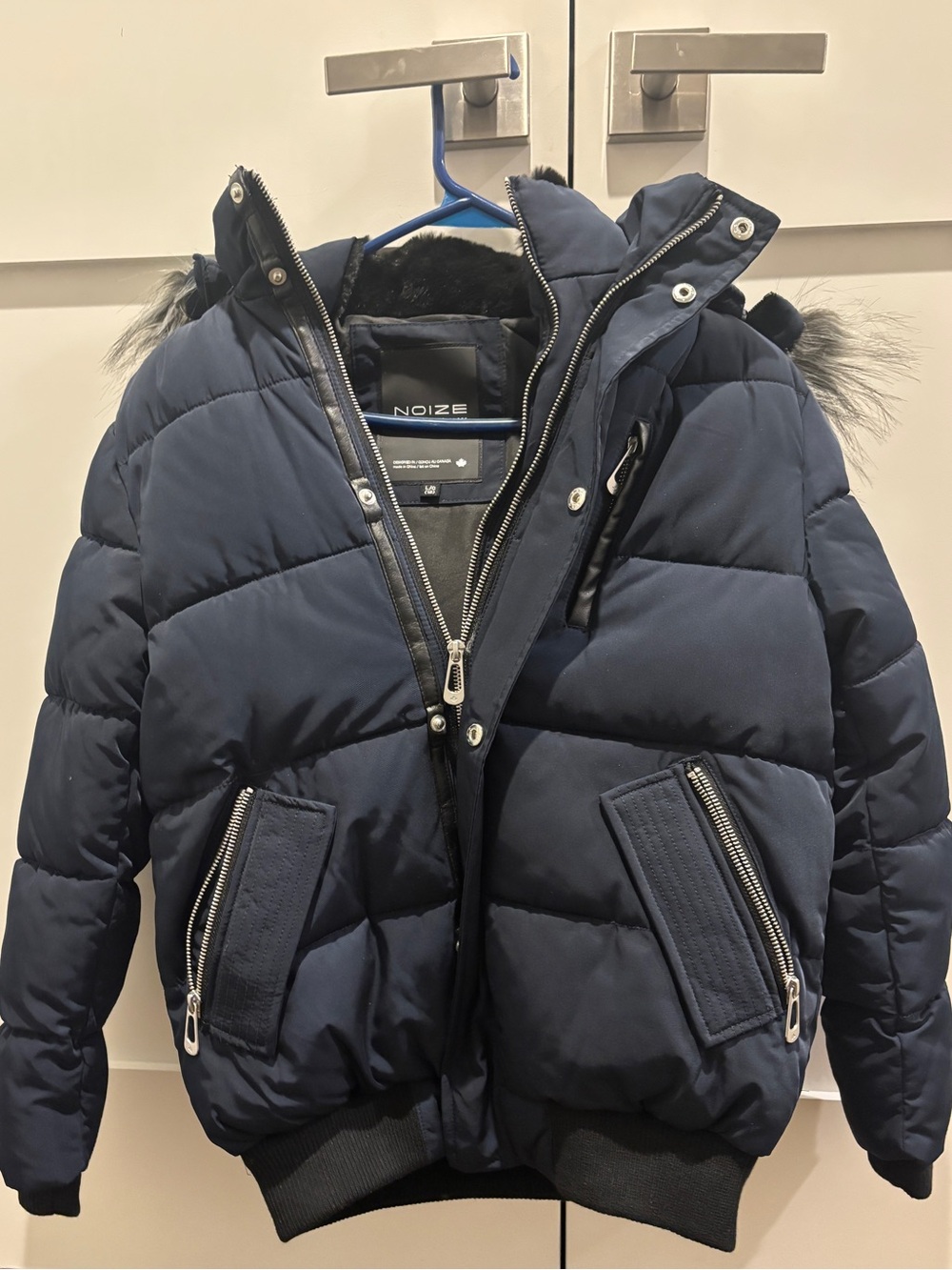 Noize Kids Navy Puffer Jacket with Faux-Fur Trim Hood